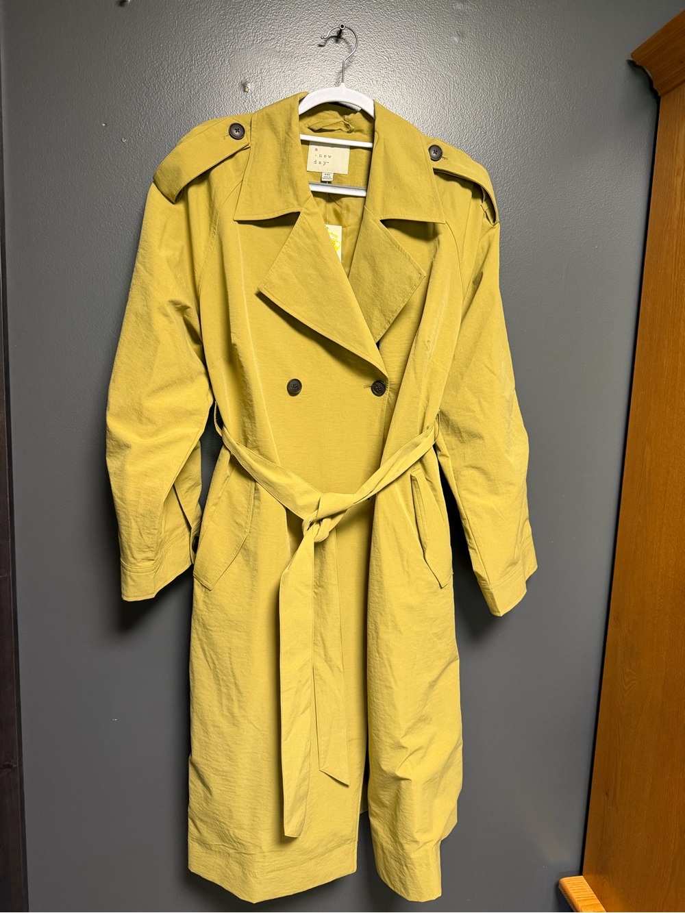 A New Day / Target Chartreuse Belted Long Trench Coat Size XXL NWT
